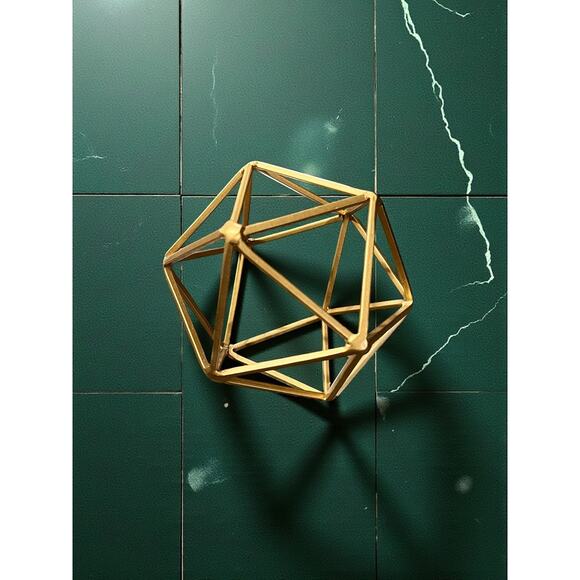 Modern Geometric Gold Metal Sculpture-Dodecahedron-Table Decor Accent-Art-Shelf - Picture 5 of 5